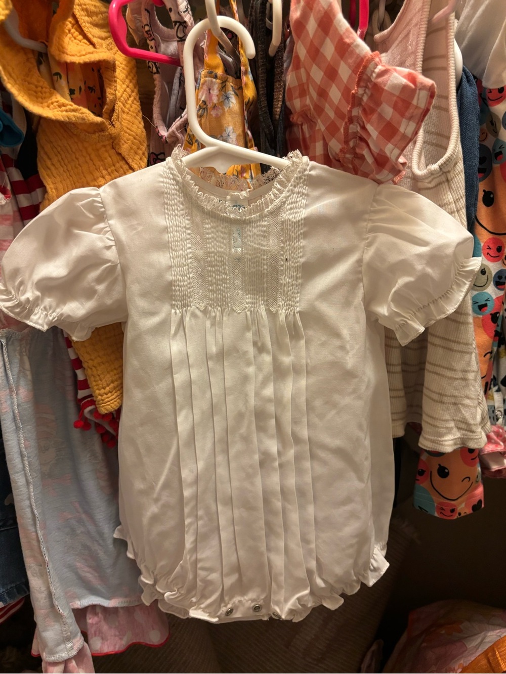 Classic White Girls' Pleated Bubble Romper christening outfit